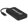 Manhattan USB-C Dock/Hub, Porty (x4): DisplayPort, DVI-I, HDMI lub VGA, Uwaga: Jednocześnie można używać tylko jednego portu, Zewnętrzny zasilacz nie jest wymagany, Uniwersalny do wszystkich urządzeń, Kabel 8 cm, Czarny, Trzyletnia gwarancja