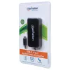 Manhattan USB-C Dock/Hub, Porty (x4): DisplayPort, DVI-I, HDMI lub VGA, Uwaga: Jednocześnie można używać tylko jednego portu, Zewnętrzny zasilacz nie jest wymagany, Uniwersalny do wszystkich urządzeń, Kabel 8 cm, Czarny, Trzyletnia gwarancja