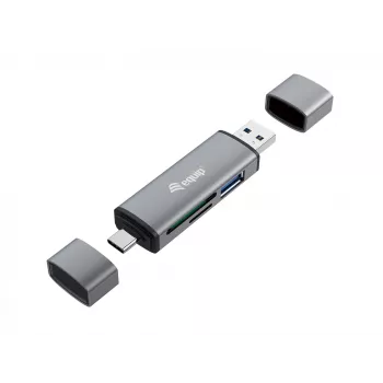 Equip Czytnik kart z hubem USB 3.0, OTG, MicroSD (TransFlash), MicroSDHC, SD, SDHC, Szary, CE i RoHS, USB 3.2 Gen 1 (3.1 Gen 1) Type-A/Type-C, 202 mm, 12 mm