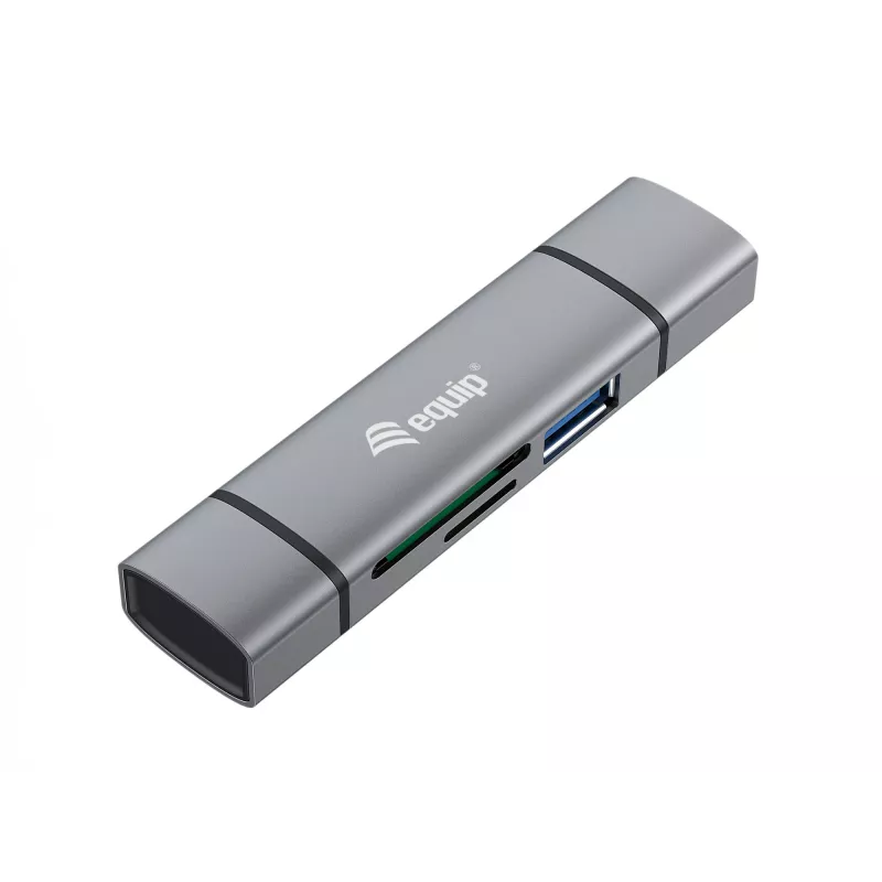 Equip Czytnik kart z hubem USB 3.0, OTG, MicroSD (TransFlash), MicroSDHC, SD, SDHC, Szary, CE i RoHS, USB 3.2 Gen 1 (3.1 Gen 1) Type-A/Type-C, 202 mm, 12 mm