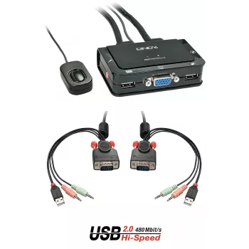 Lindy 2 Port VGA, USB 2.0 i Audio KVM Switch kablowy