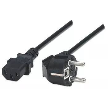 Manhattan Mains Power Cord/kabel, Euro 2-pin plug (CEE 7/4 Schuko) to C13 Female (kettle lead), 1.8m, 16A, Czarny, Lifetime Warranty