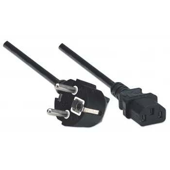 Manhattan Mains Power Cord/kabel, Euro 2-pin plug (CEE 7/4 Schuko) to C13 Female (kettle lead), 1.8m, 16A, Czarny, Lifetime Warranty