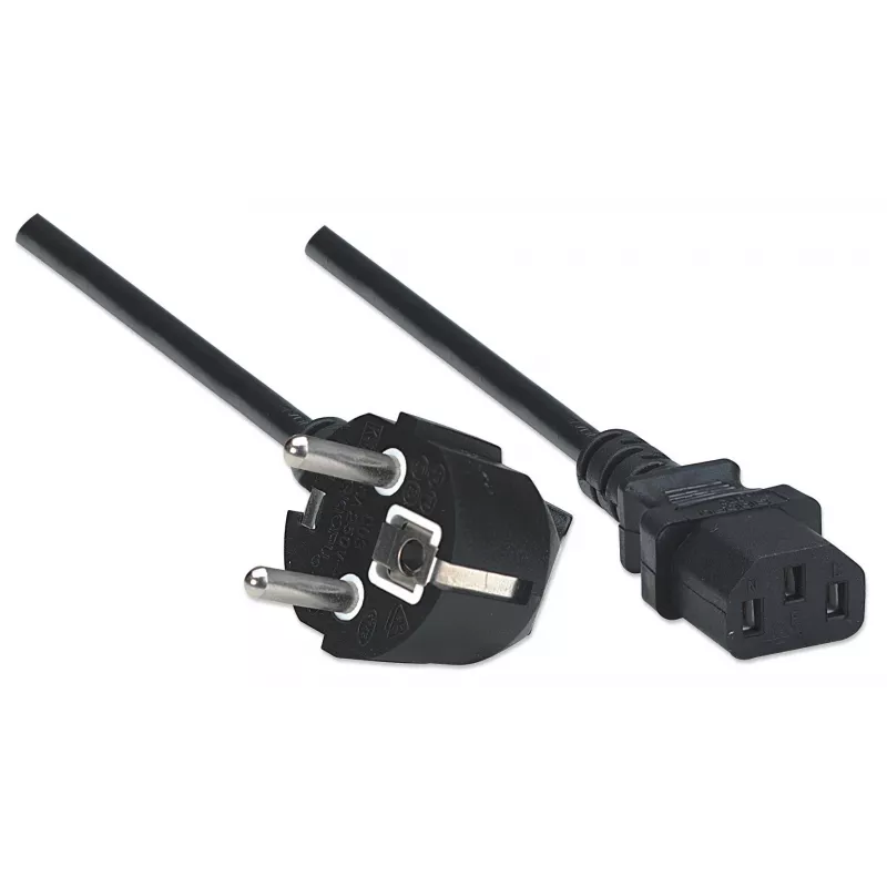 Manhattan Mains Power Cord/kabel, Euro 2-pin plug (CEE 7/4 Schuko) to C13 Female (kettle lead), 1.8m, 16A, Czarny, Lifetime Warranty