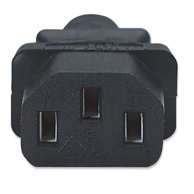 Manhattan Mains Power Cord/kabel, Euro 2-pin plug (CEE 7/4 Schuko) to C13 Female (kettle lead), 1.8m, 16A, Czarny, Lifetime Warranty