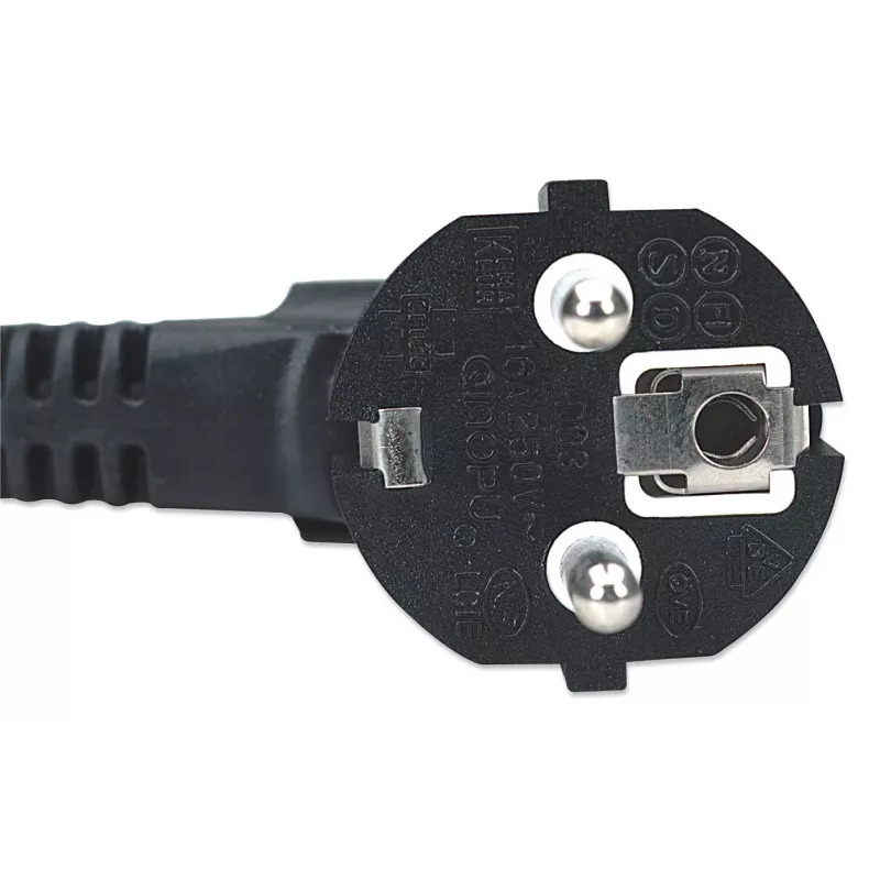 Manhattan Mains Power Cord/kabel, Euro 2-pin plug (CEE 7/4 Schuko) to C13 Female (kettle lead), 1.8m, 16A, Czarny, Lifetime Warranty