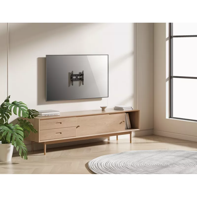 Manhattan Uchwyt ścienny do telewizora i monitorów (stały ultracienki), Do ekranów od 23 inch do 42 inch, Kompatybilność VESA: wszystkie pomiędzy 75x75 mm a 200x200 mm – sprawdź wymiary czterech otworów montażowych z tyłu ekranu, aby upewnić się, że pasuje, Maks. 45 kg, Czarny, Uchwyt
