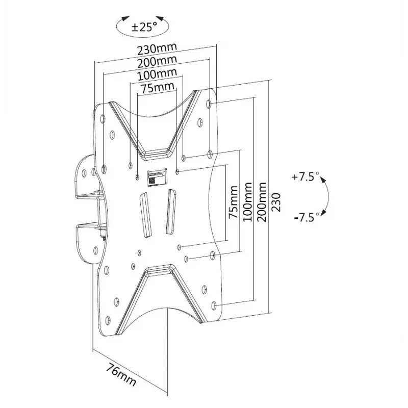 Equip 23 cali-42 cali Uchwyt ścienny do telewizora z funkcją odchylania, 75 x 75 mm, 200 x 200 mm, -7,5 - 7,5°, -25 - 25°, Stal, Czarny
