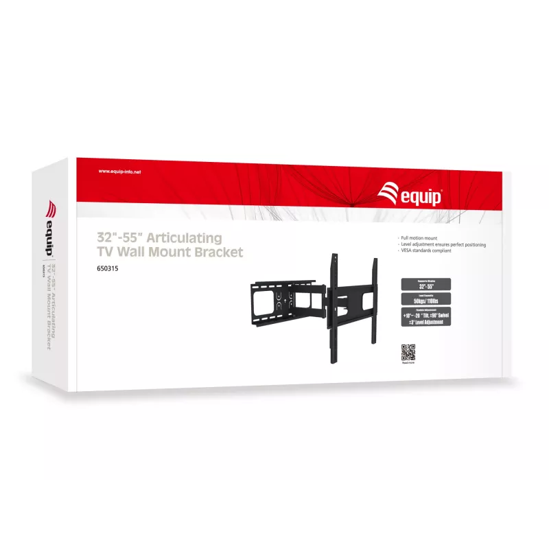 Equip 32-55″ Uchwyt ścienny uchylny do telewizora, 200 x 200 mm, 400 x 400 mm, -20 - 10°, -90 - 90°, Stal, Czarny