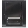 Intellinet 19-calowa szafa sieciowa – naścienna (standardowa), 12U, głębokość 600 mm, czarna, w płaskim opakowaniu, maks. 60 kg, nadaje się również do użytku na biurku lub podłodze, użyteczna głębokość 410 mm, drzwi metalowo-szklane, panel tylny, zdejmowane boki, elementy do montażu na ścianie (np. wkręty/kołki) nie są dołączone
