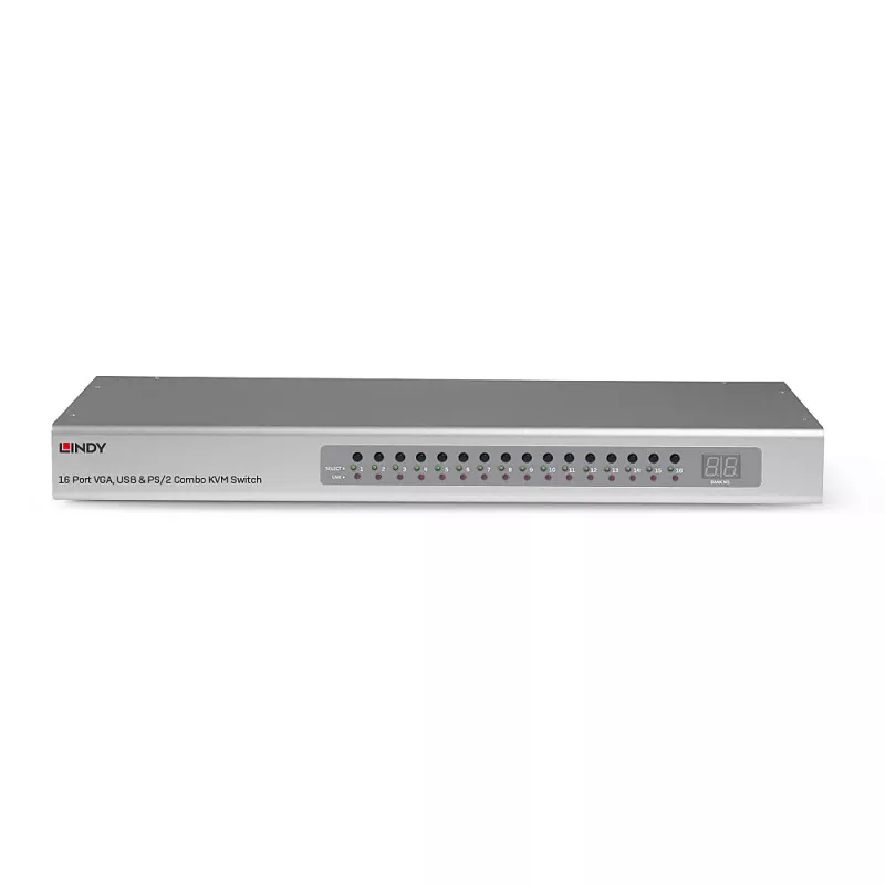 Lindy 16 Port VGA i USB Combo KVM Switch, montaż w szafie, Srebrny
