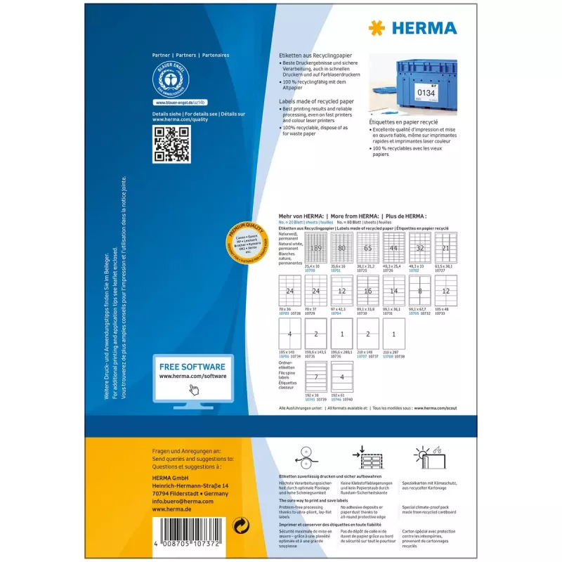 Samoprzylepne etykiety do drukarki HERMA 10737 Białe 21x14,8 cm 160 etykiet
