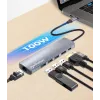 Manhattan USB-C Dock/Hub, Porty (x6): Ethernet, HDMI, USB-A (x3) i USB-C, z zasilaniem Power Delivery (PD) 100 W — wymaga zewnętrznej ładowarki USB-C (brak w zestawie). Zasilany przez USB (bez zewnętrznego zasilacza), gdy PD nie jest używany