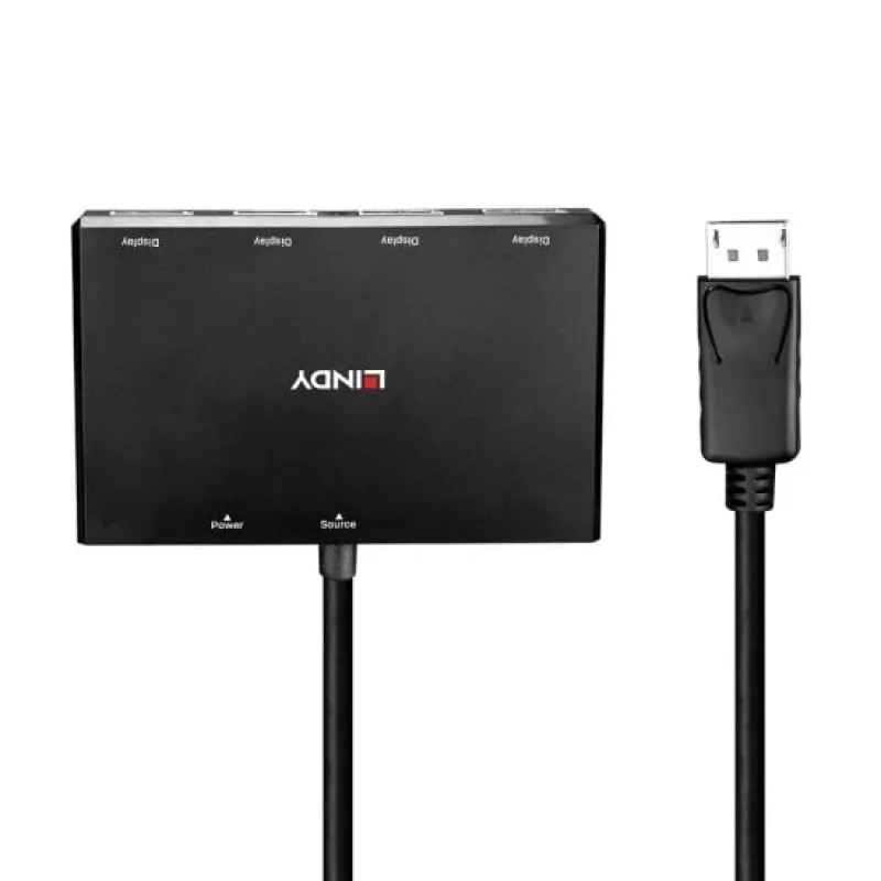 Lindy 4 Port Display Port 1.2 MST Hub, DisplayPort, DisplayPort, 1920 x 1080 (HD 1080), 3840 x 2160, Czarny, Akrylonitryl-butadien-styren (ABS), CE, UKCA, FCC, RoHS i REACH