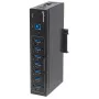 Manhattan USB-A 7-Port Hub Industrial, 7x portów USB-A, 5 Gb/s (USB 3.2 Gen1 aka USB 3.0), ochrona ESD 20 kV, zasilanie A/C, magistralowe i przez listwę zaciskową, szyna DIN, montaż na ścianie, obudowa metalowa, zabezpieczenie śrubowe