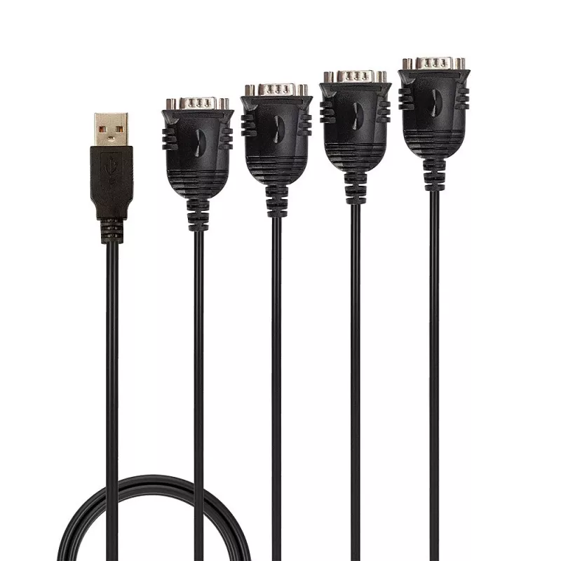 Konwerter szeregowy Lindy USB na 4 porty, czarny, 0,94 m, USB Typ-A, DB-9, męski, męski