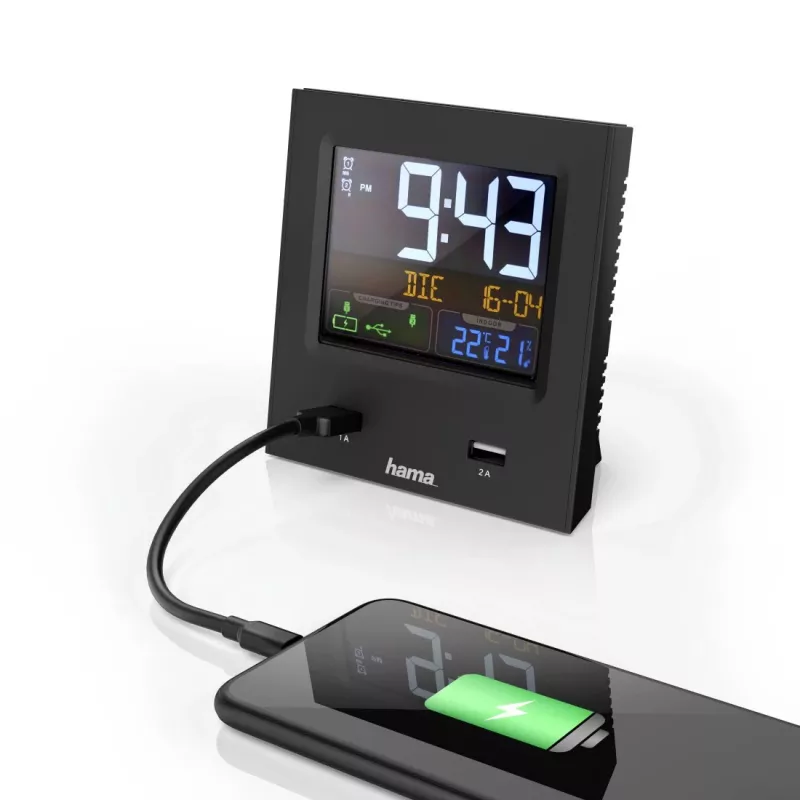 Hama Dual-USB Cyfrowy budzik Czarny