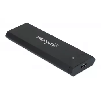 Obudowa Manhattan M.2 NVMe SSD, złącze żeńskie USB-C, 10 Gb/s (USB 3.2 Gen2, znane również jako USB 3.1), zgodność z UASP, SuperSpeed+ USB, aluminium, czarna, trzyletnia gwarancja