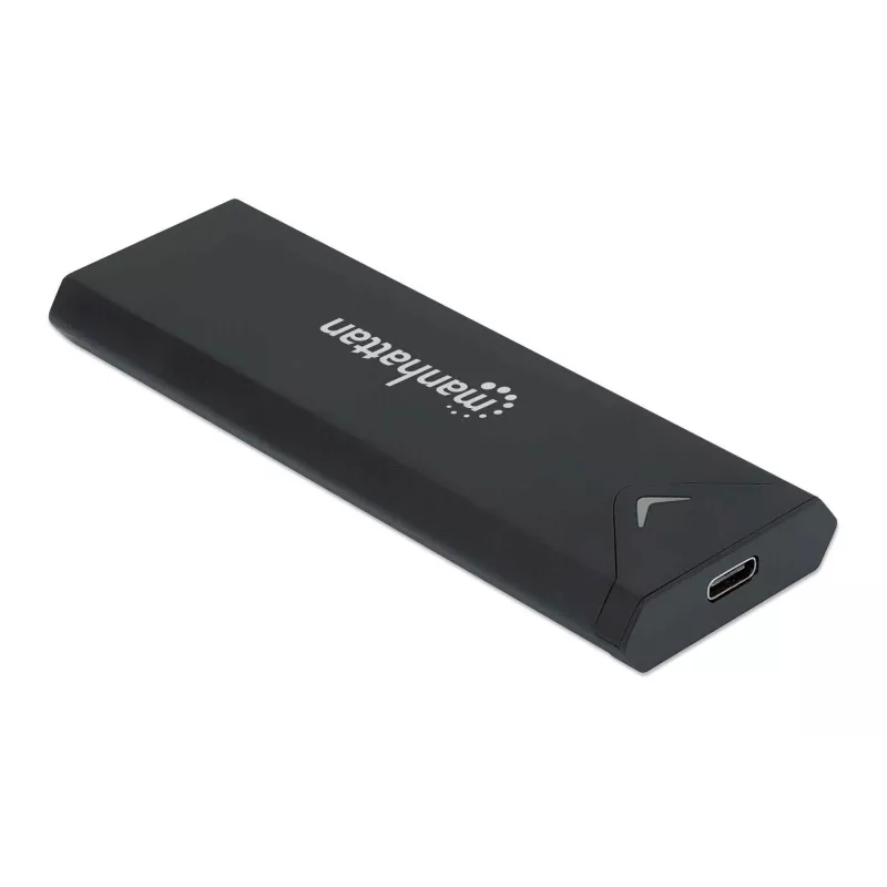 Obudowa Manhattan M.2 NVMe SSD, złącze żeńskie USB-C, 10 Gb/s (USB 3.2 Gen2, znane również jako USB 3.1), zgodność z UASP, SuperSpeed+ USB, aluminium, czarna, trzyletnia gwarancja