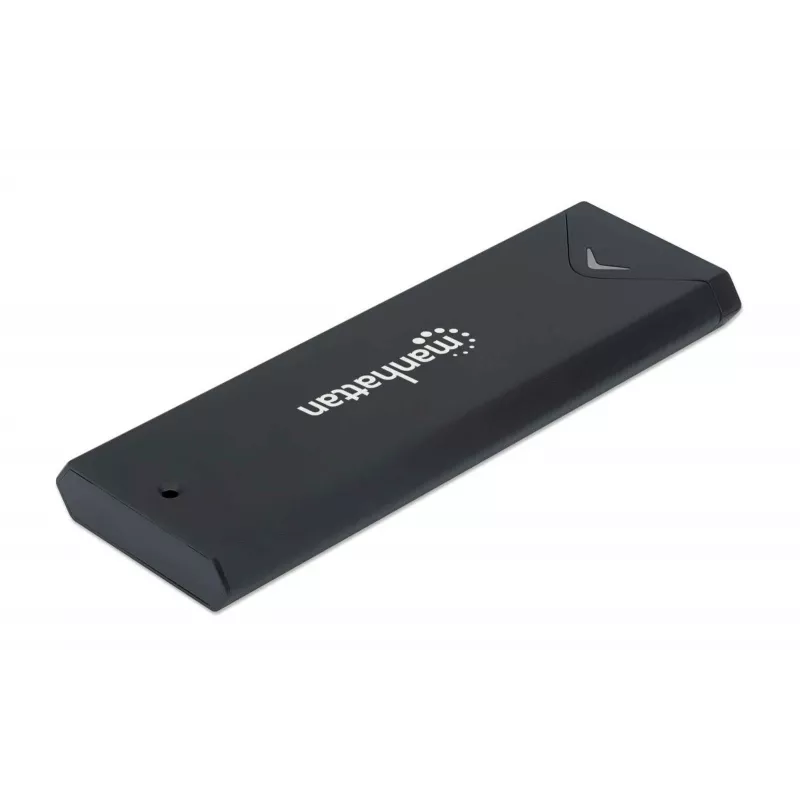 Obudowa Manhattan M.2 NVMe SSD, złącze żeńskie USB-C, 10 Gb/s (USB 3.2 Gen2, znane również jako USB 3.1), zgodność z UASP, SuperSpeed+ USB, aluminium, czarna, trzyletnia gwarancja