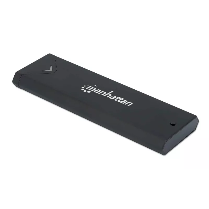 Obudowa Manhattan M.2 NVMe SSD, złącze żeńskie USB-C, 10 Gb/s (USB 3.2 Gen2, znane również jako USB 3.1), zgodność z UASP, SuperSpeed+ USB, aluminium, czarna, trzyletnia gwarancja