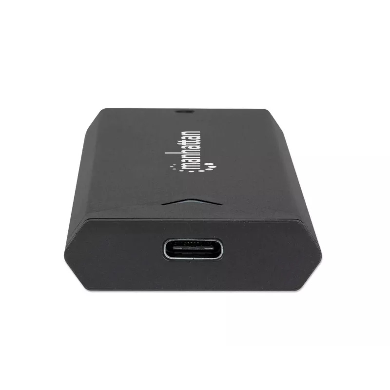 Obudowa Manhattan M.2 NVMe SSD, złącze żeńskie USB-C, 10 Gb/s (USB 3.2 Gen2, znane również jako USB 3.1), zgodność z UASP, SuperSpeed+ USB, aluminium, czarna, trzyletnia gwarancja