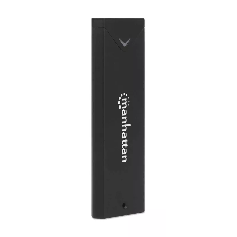 Obudowa Manhattan M.2 NVMe SSD, złącze żeńskie USB-C, 10 Gb/s (USB 3.2 Gen2, znane również jako USB 3.1), zgodność z UASP, SuperSpeed+ USB, aluminium, czarna, trzyletnia gwarancja
