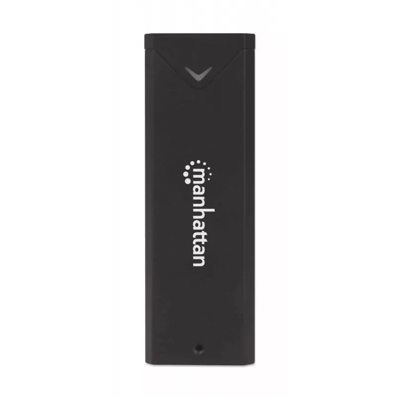 Obudowa Manhattan M.2 NVMe SSD, złącze żeńskie USB-C, 10 Gb/s (USB 3.2 Gen2, znane również jako USB 3.1), zgodność z UASP, SuperSpeed+ USB, aluminium, czarna, trzyletnia gwarancja