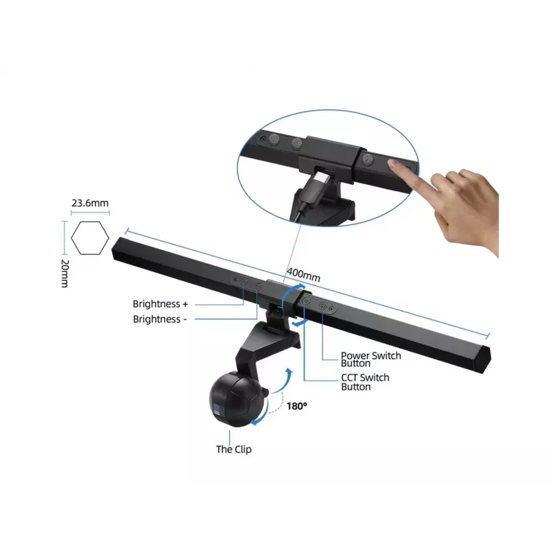 Lampa LED Equip z mocowaniem do monitora, sterowanie dotykowe, USB