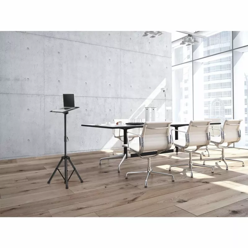 Manhattan Statyw podłogowy trójnożny do telewizora/monitora/projektora/laptopa, Dla ekranów: od 13 cali do 32 cali, Kompatybilność VESA: 75x75 i 100x100 mm - sprawdź wymiary czterech otworów montażowych z tyłu ekranu, aby upewnić się, że pasuje, Maks. 15 kg, Regulacja wysokości, Czarny, Uchwyt