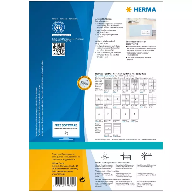 Samoprzylepna etykieta do drukarki HERMA 10730 Biała 9,91x3,38 cm 1280 etykiet