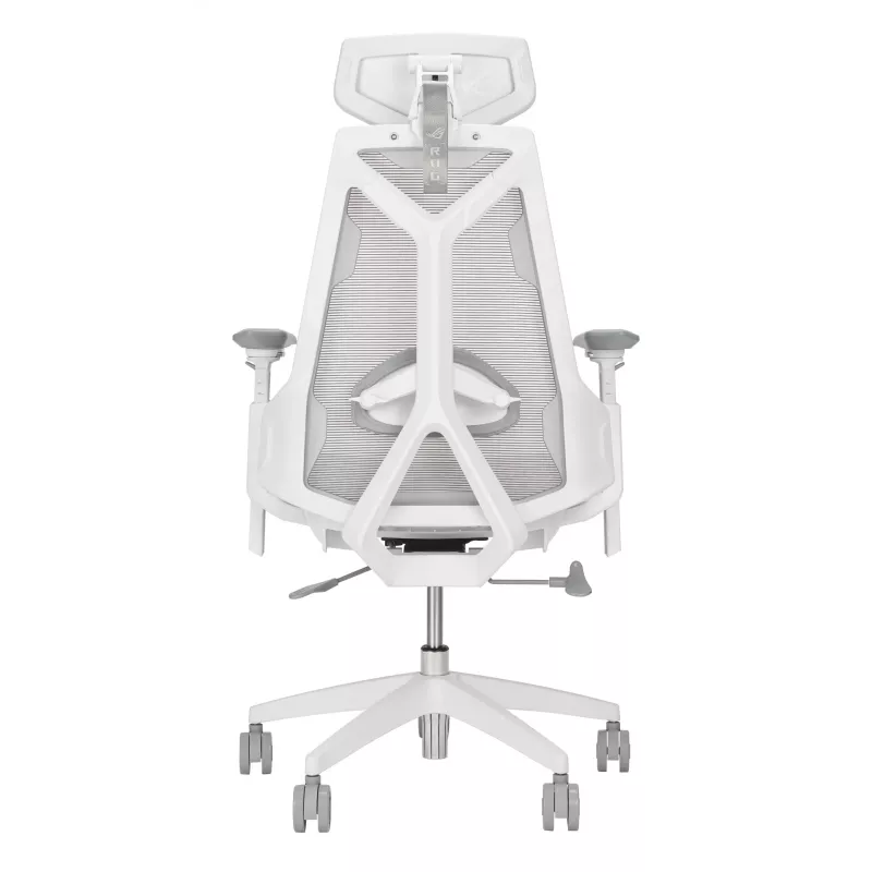 Fotel gamingowy PC Asus ROG Destrier Ergo Core biały — siatkowe siedzisko, maksymalne obciążenie 136 kg, szerokość 720 mm, głębokość 840 mm, wysokość 129–137,5 cm