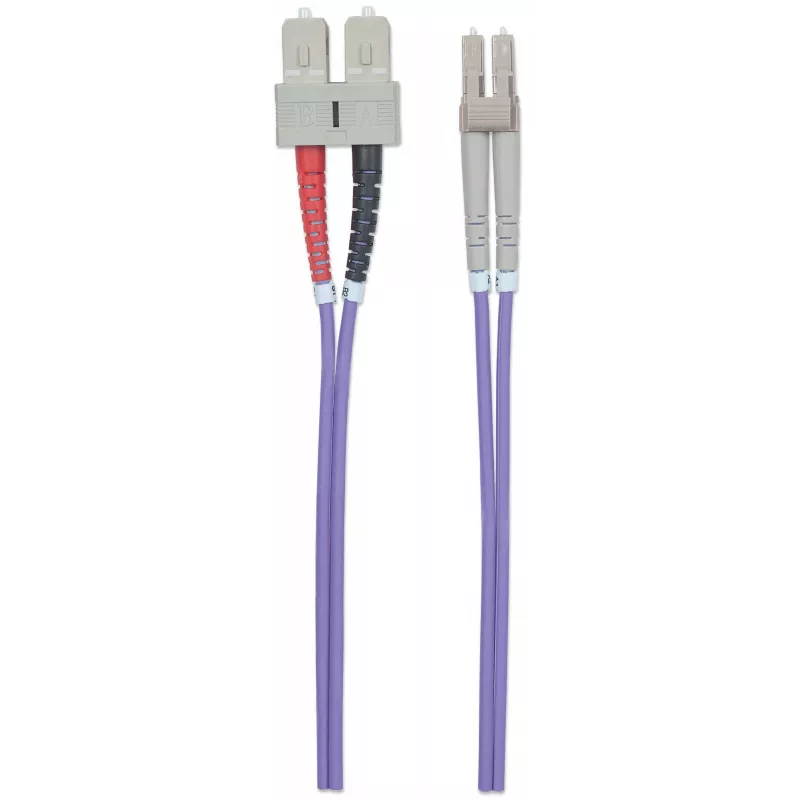 Intellinet Fiber Optic Patch kabel, OM4, LC/SC, 3m, Fioletowy, Duplex, Wielomodowy, 50/125 µm, LSZH, Światłowód, Dożywotnia Gwarancja