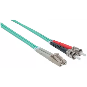 Intellinet Kabel światłowodowy, OM3, ST/LC, 2 m, akwamarynowy, dupleks, wielomodowy, 50/125 µm, LSZH, światłowód, dożywotnia gwarancja