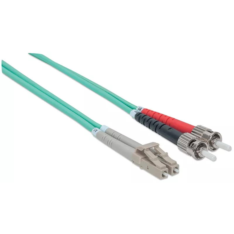 Intellinet Kabel światłowodowy, OM3, ST/LC, 2 m, akwamarynowy, dupleks, wielomodowy, 50/125 µm, LSZH, światłowód, dożywotnia gwarancja