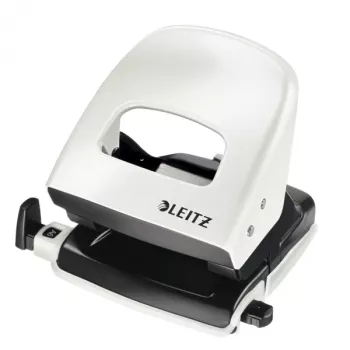 Leitz Dziurkacz WOW 5008 Metalowy 2-otworowy / 30 arkuszy, 30 arkuszy, Biały, 8 cm, 5,5 mm, 107 x 137 x 100 mm, 10 lat