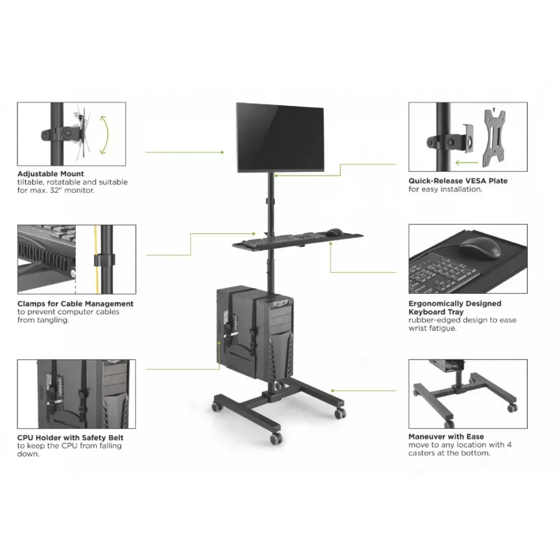 Wózek multimedialny Equip 17 inch–32 inch Mobilna stacja robocza z jednym monitorem