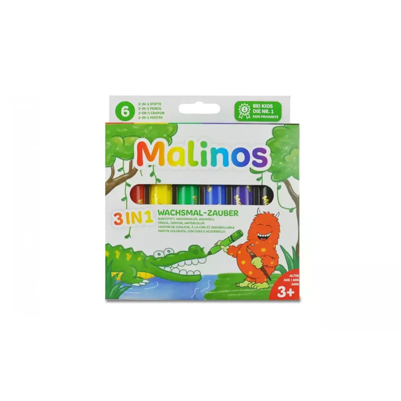 Kredki Malinos 301036 6 szt. Wielokolorowe Czarny Niebieski Zielony Czerwony Fioletowy Żółty