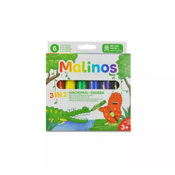 Kredki Malinos 301036 6 szt. Wielokolorowe Czarny Niebieski Zielony Czerwony Fioletowy Żółty