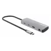 Manhattan USB-C Dock/Hub z czytnikiem kart, Porty (x7): Ethernet, HDMI, USB-A (x3) i USB-C (x2), z Power Delivery (PD) 100W – wymaga zewnętrznej ładowarki USB-C (nie dołączono). Zasilany przez USB (nie wymaga zewnętrznego zasilacza), gdy PD nie jest używane