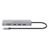 Manhattan USB-C Dock/Hub z czytnikiem kart, Porty (x7): Ethernet, HDMI, USB-A (x3) i USB-C (x2), z Power Delivery (PD) 100W – wymaga zewnętrznej ładowarki USB-C (nie dołączono). Zasilany przez USB (nie wymaga zewnętrznego zasilacza), gdy PD nie jest używane