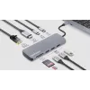 Manhattan USB-C Dock/Hub z czytnikiem kart, Porty (x7): Ethernet, HDMI, USB-A (x3) i USB-C (x2), z Power Delivery (PD) 100W – wymaga zewnętrznej ładowarki USB-C (nie dołączono). Zasilany przez USB (nie wymaga zewnętrznego zasilacza), gdy PD nie jest używane