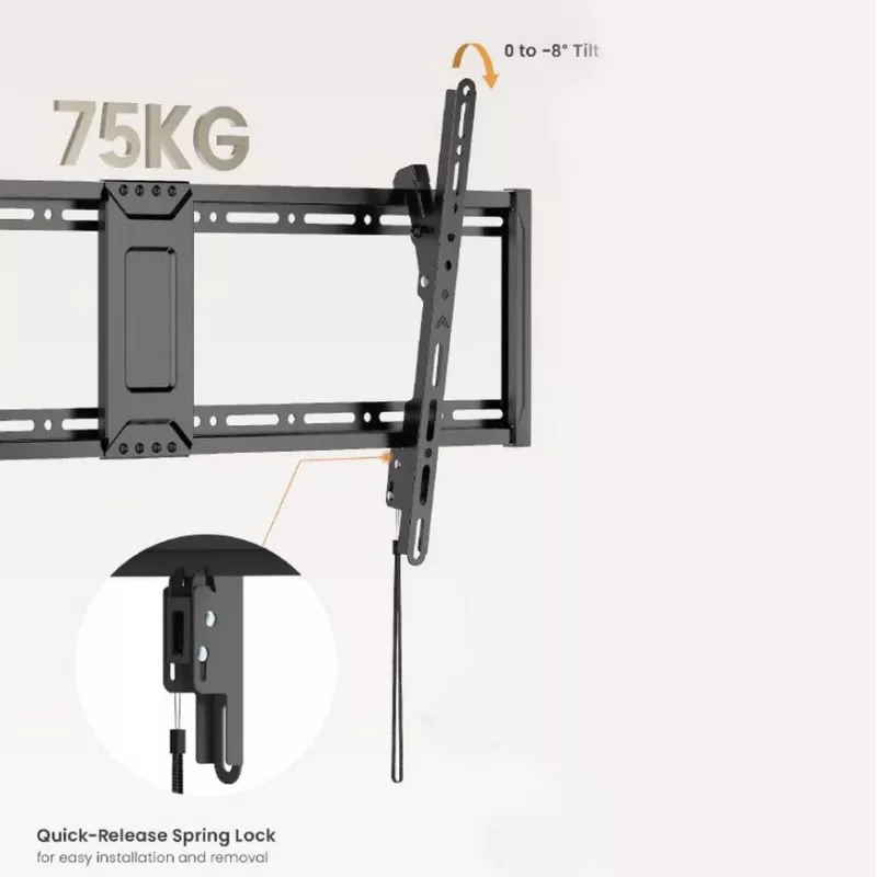 Uchwyt do montażu ściennego TV EQUIP 43 cale–95 cali Tilt cienki do telewizorów 75 kg, VESA 200x200–800x400, kąt nachylenia 0–8°, odległość od ściany 4,2 cm, czarny