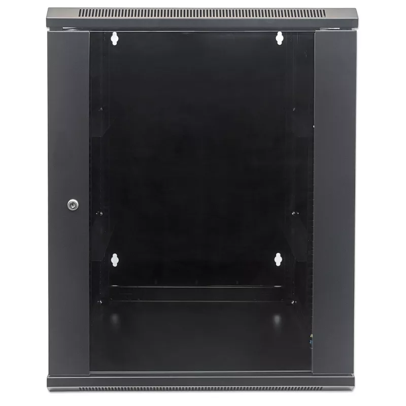 Intellinet 19-calowa szafa sieciowa - montaż na ścianie (dwusekcyjne drzwi uchylne), 15U, głębokość 550 mm, czarna, zmontowana, maks. 30 kg, odchylana umożliwia dostęp do tyłu szafy po zamontowaniu na ścianie, 19 cali, użyteczna głębokość 425 mm, elementy do montażu na ścianie nie są dołączone