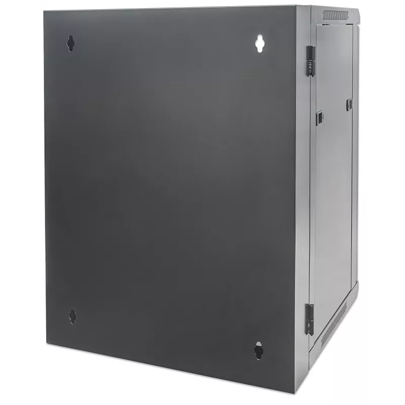 Intellinet 19-calowa szafa sieciowa - montaż na ścianie (dwusekcyjne drzwi uchylne), 15U, głębokość 550 mm, czarna, zmontowana, maks. 30 kg, odchylana umożliwia dostęp do tyłu szafy po zamontowaniu na ścianie, 19 cali, użyteczna głębokość 425 mm, elementy do montażu na ścianie nie są dołączone