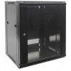 Szafa sieciowa Intellinet 19 cali - do montażu na ścianie (standardowa), 15U, głębokość 600 mm, czarna, pakowana na płasko, maks. 60 kg, drzwi metalowe i szklane, panel tylny, zdejmowane boki, można używać również na biurku lub podłodze, głębokość użytkowa 410 mm, elementy do montażu na ścianie nie są dołączone