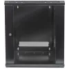 Szafa sieciowa Intellinet 19 cali - do montażu na ścianie (standardowa), 15U, głębokość 600 mm, czarna, pakowana na płasko, maks. 60 kg, drzwi metalowe i szklane, panel tylny, zdejmowane boki, można używać również na biurku lub podłodze, głębokość użytkowa 410 mm, elementy do montażu na ścianie nie są dołączone