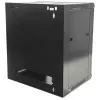 Szafa sieciowa Intellinet 19 cali - do montażu na ścianie (standardowa), 15U, głębokość 600 mm, czarna, pakowana na płasko, maks. 60 kg, drzwi metalowe i szklane, panel tylny, zdejmowane boki, można używać również na biurku lub podłodze, głębokość użytkowa 410 mm, elementy do montażu na ścianie nie są dołączone