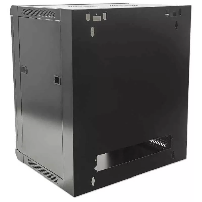 Szafa sieciowa Intellinet 19 cali - do montażu na ścianie (standardowa), 15U, głębokość 600 mm, czarna, pakowana na płasko, maks. 60 kg, drzwi metalowe i szklane, panel tylny, zdejmowane boki, można używać również na biurku lub podłodze, głębokość użytkowa 410 mm, elementy do montażu na ścianie nie są dołączone