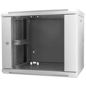Szafa sieciowa Intellinet 19 cali - montaż ścienny (standardowa), 9U, głębokość 600 mm, szara, zmontowana, maks. 60 kg, nadaje się również do użytku na biurku lub podłodze, głębokość użytkowa 500 mm, drzwi metalowe i szklane, panel tylny, zdejmowane boki, elementy do montażu ściennego (np. śruby/kołki rozporowe) nie są dołączone